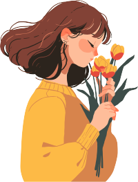 抱着花的女生插画