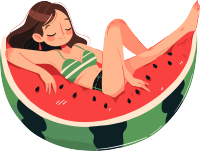 躺西瓜上的女孩插图