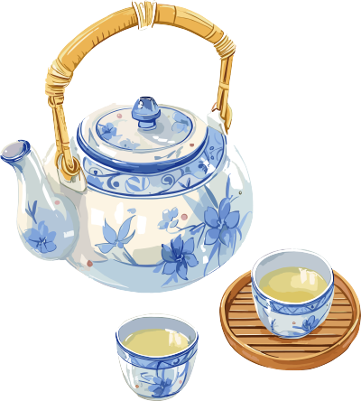 清茶和茶具创意插图