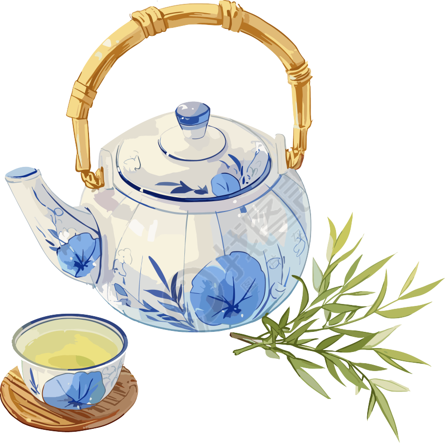 清茶茶具可商用插画