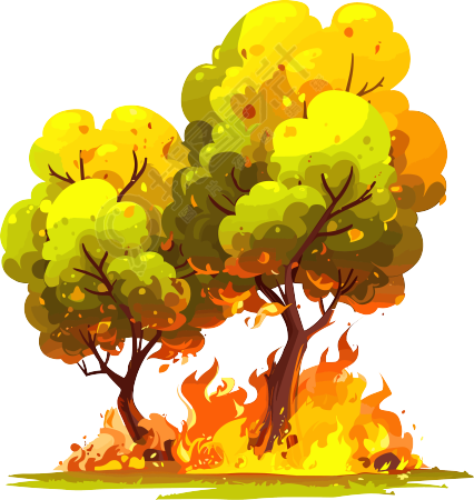 森林火灾燃烧的树木素材