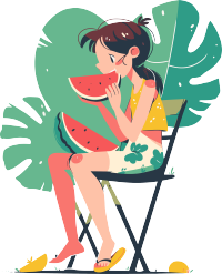 吃西瓜的女孩创意元素
