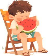 吃西瓜的男孩夏天插画