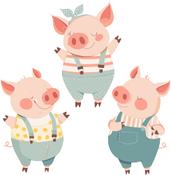 三只可爱的小猪穿着衣服