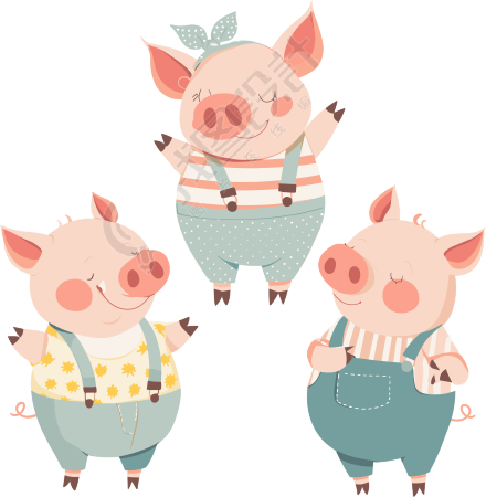 三只小猪可爱插图