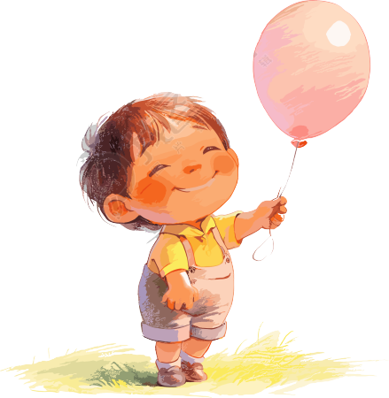 欢乐儿童手持气球素材