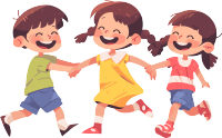 儿童节三个孩子快乐玩耍平面插画