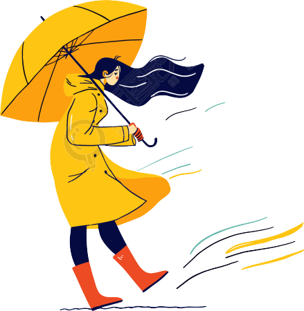 打伞的女孩暴雨矢量素材