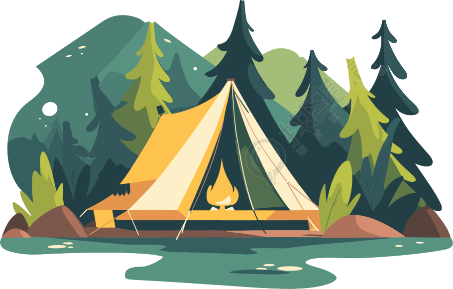 校园野营帐篷插画设计元素