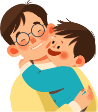 亚洲父亲和儿子的彩色铅笔插画