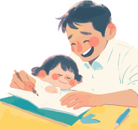 亚洲父亲与孩子矢量插画