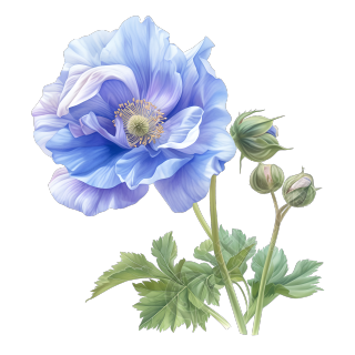 蓝色花朵彩铅插图