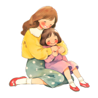 母亲和女儿的彩色铅笔画