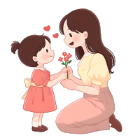 母亲和女儿的简单彩色铅笔插画