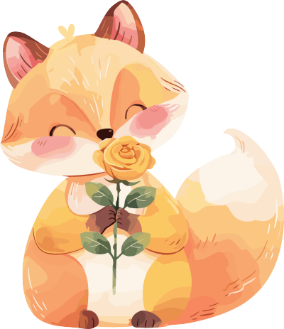 狐狸黄玫瑰卡通元素