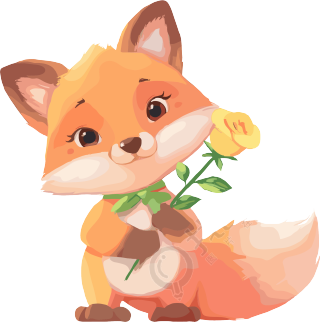 狐狸黄玫瑰插画
