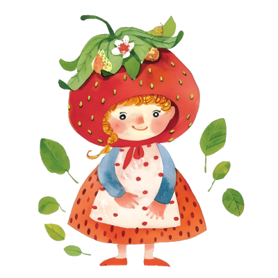 草莓女孩儿童水彩插图素材