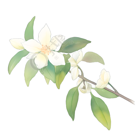 水彩植物小白花插画
