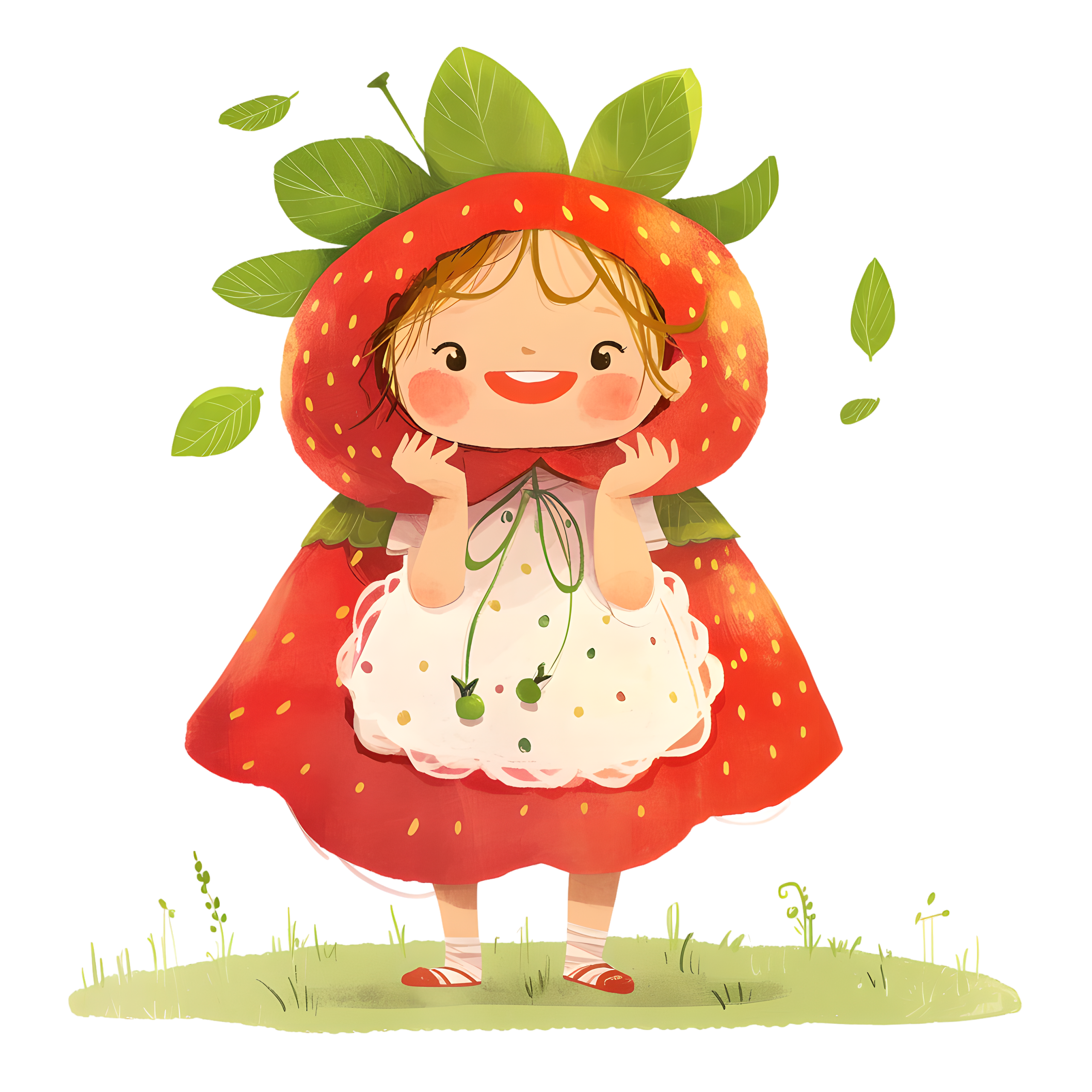 草莓女孩儿童水彩插图