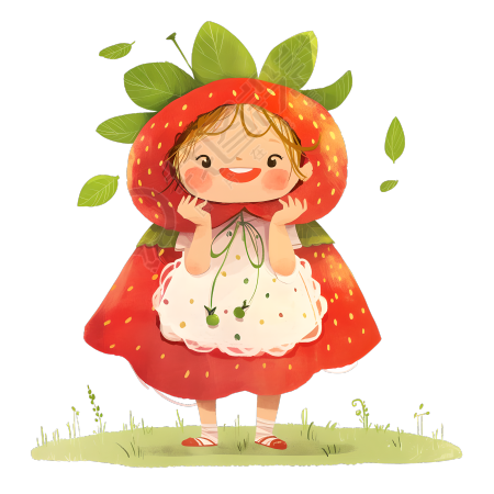 草莓女孩儿童水彩插图