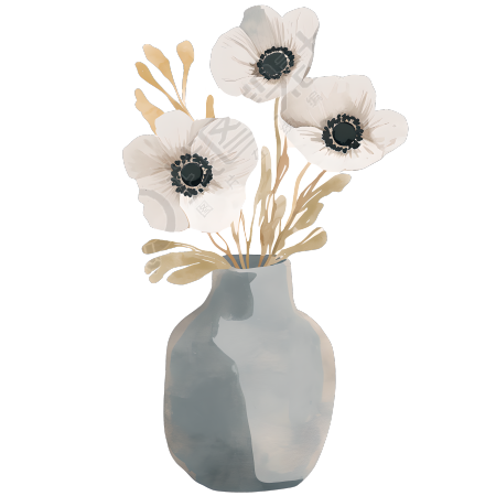 水彩植物装饰装饰花瓶插图