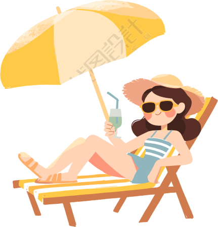 夏季防暑躺椅女孩素材