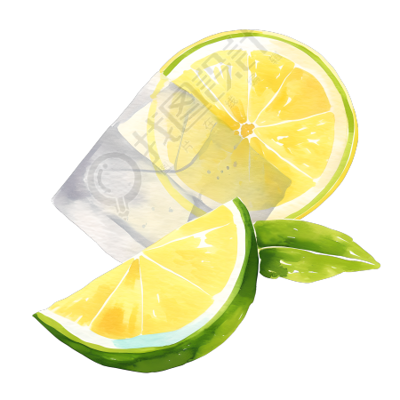 柠檬冰块夏天水彩插图