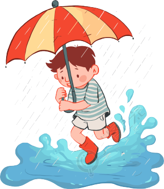 暴风雨中的男孩插画
