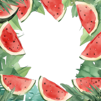 西瓜边框水彩插画