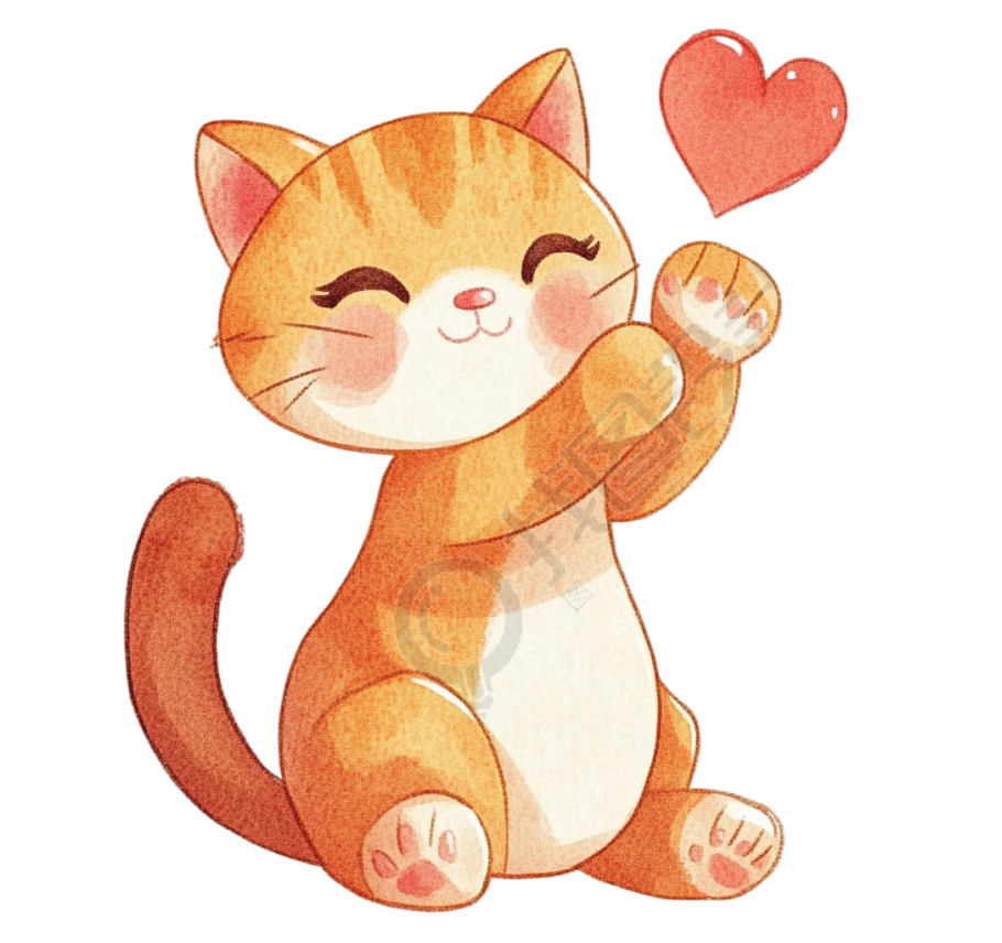 橙色猫咪红色爱心插画
