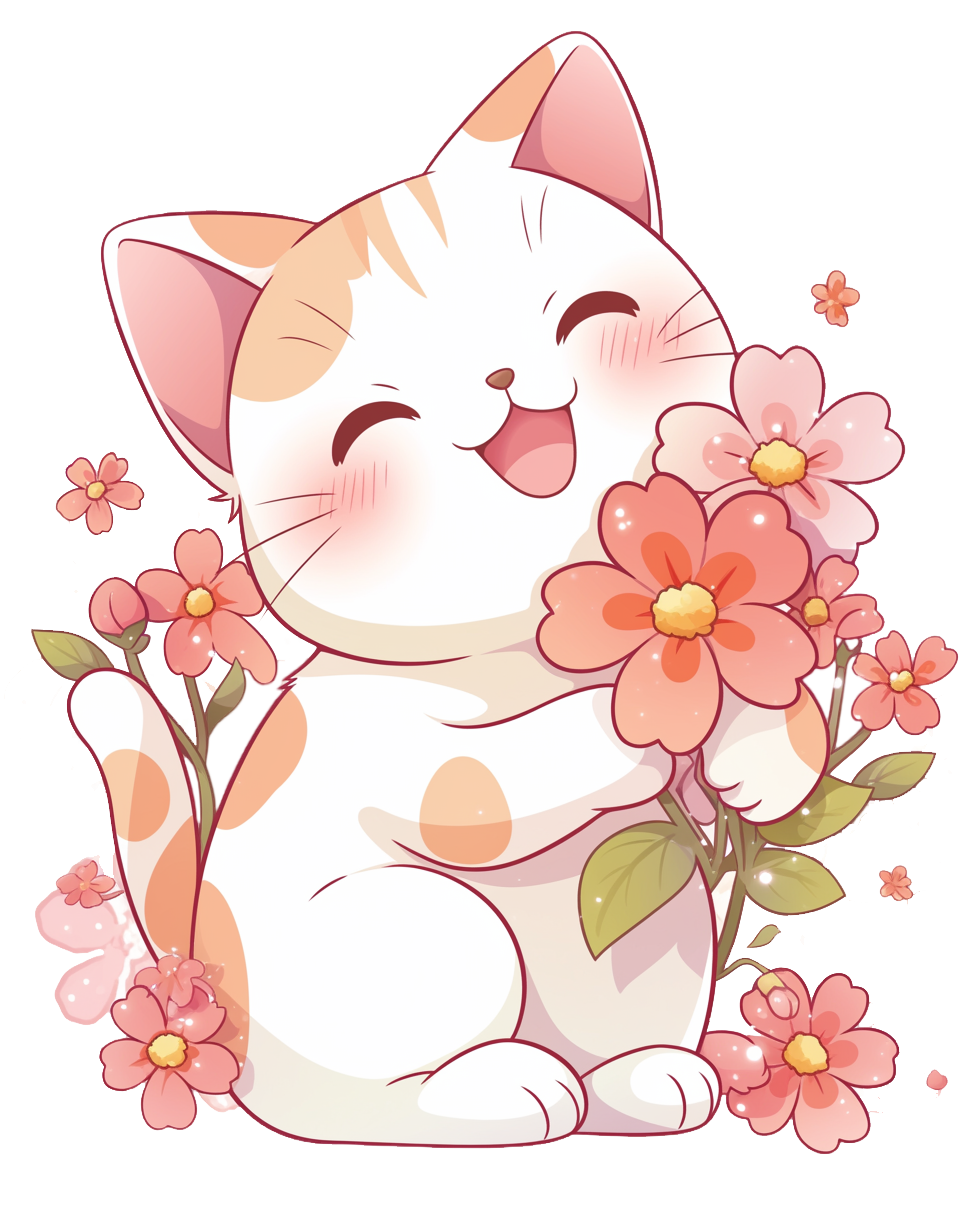 猫咪鲜花PNG图形素材