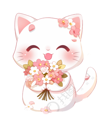 猫咪鲜花PNG插图