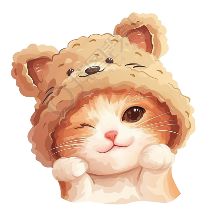 戴帽子的小猫插画
