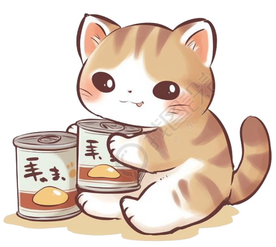 猫咪和猫罐头元素