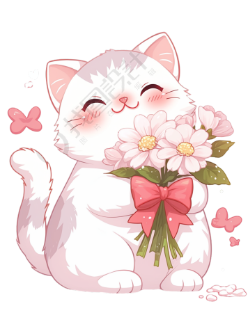 猫咪鲜花插画设计元素
