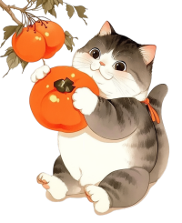 猫拿着柿子素材