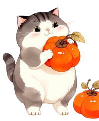 猫拿着柿子元素