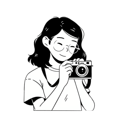 女生拍照黑白线条插图
