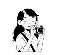 女生拍照黑白线条素材
