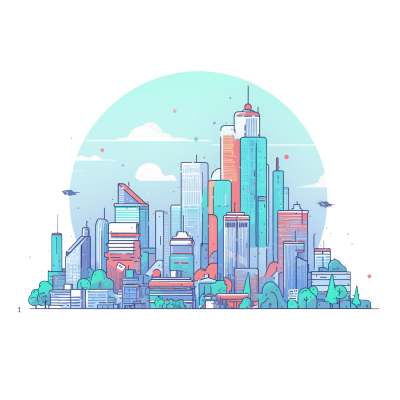 彩色城市建筑插图