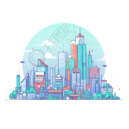 彩色城市建筑插图