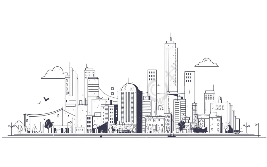 城市天际线建筑插图