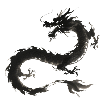 中国龙水墨风PNG插画
