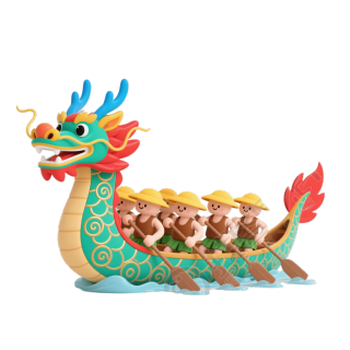 3D卡通划龙舟元素