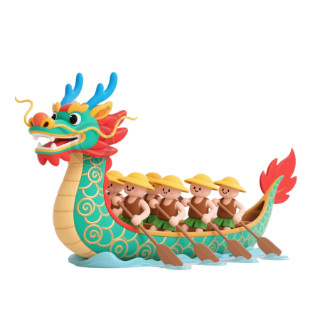 3D卡通划龙舟元素