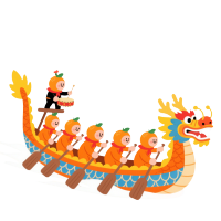 端午节龙舟竞渡卡通场景PNG素材