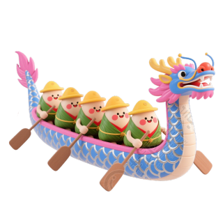 3D卡通划龙舟插图
