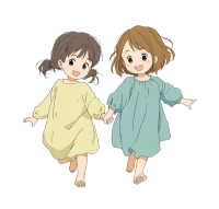 两个可爱小女孩幸福奔跑PNG图形素材