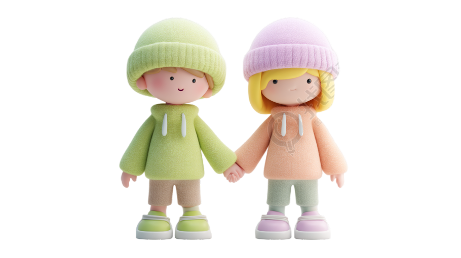 儿童手牵手3D插画