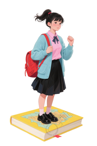 高考学生站在书本上举手誓言创意插画